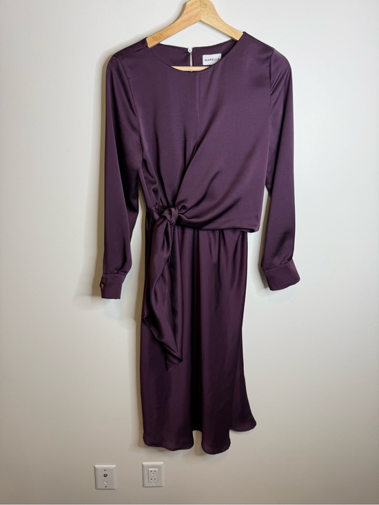 MARELLA Dresses & Skirts - MARELLA Deep Plum Long-Sleeve Tie-Waist Midi Dress